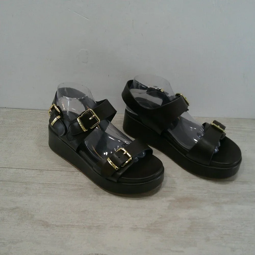 JSlides Chocolate Brown Leather Y2k Style Brooke Platform Comfort Sandals SZ 11